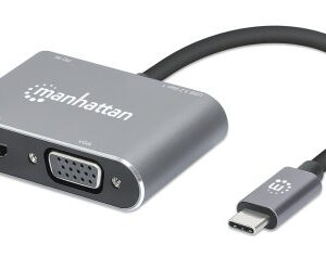 Manhattan Docking Station de USB-C a HDMI y VGA, 4 en 1, con suministro de energía