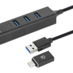 Manhattan 180894 nodo concentrador USB 3.2 Gen 1 (3.1 Gen 1) Type-A + Type-C 5000 Mbit/s Negro