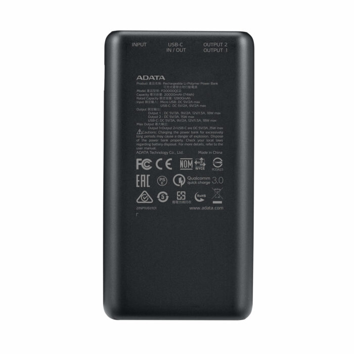 ADATA P20000QCD Polímero de litio 20000 mAh Negro - Image 3